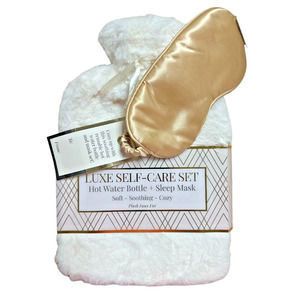 Luxe Self-Care Set Hot Water Bottle + Sleep Mask - Soft Soothing Cozy Plush Faux